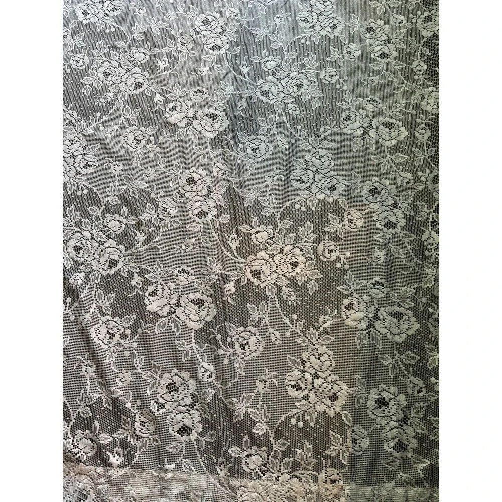 VTG White Lace Curtain Panel 60” W X 84” L Cottagecore 80’s / 90’s Cabbage Roses